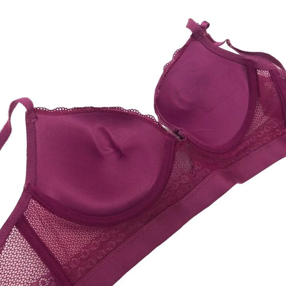 Daisy Fuentes Padded Push Up Bra 34C Pink‎ Floral Lace Underwired Bra